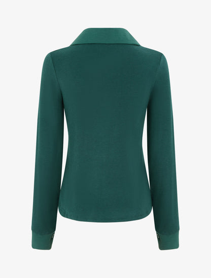 Pull fin coupe droite à col à pied - Vert foncé - 2