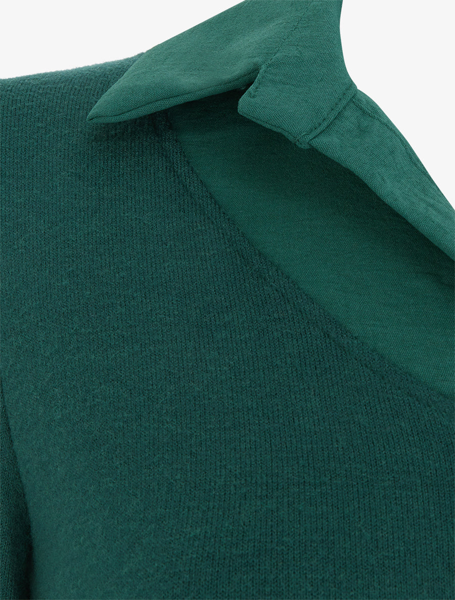 Pull fin coupe droite à col à pied - Vert foncé - 3