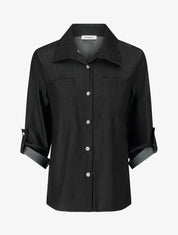 Chemise droite basique à poches plaquées - Noir - 1
