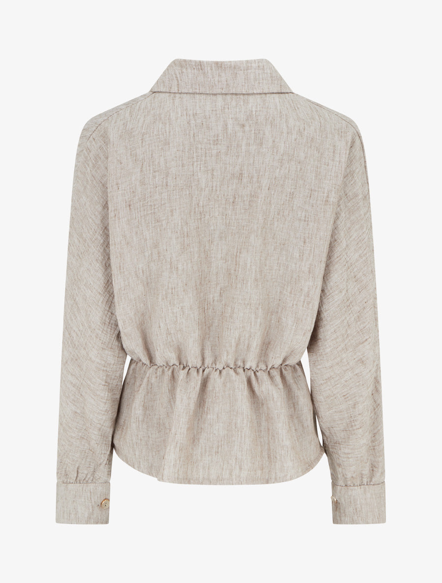 Blouse élastiquée à col cache-coeur - Taupe chiné - 2