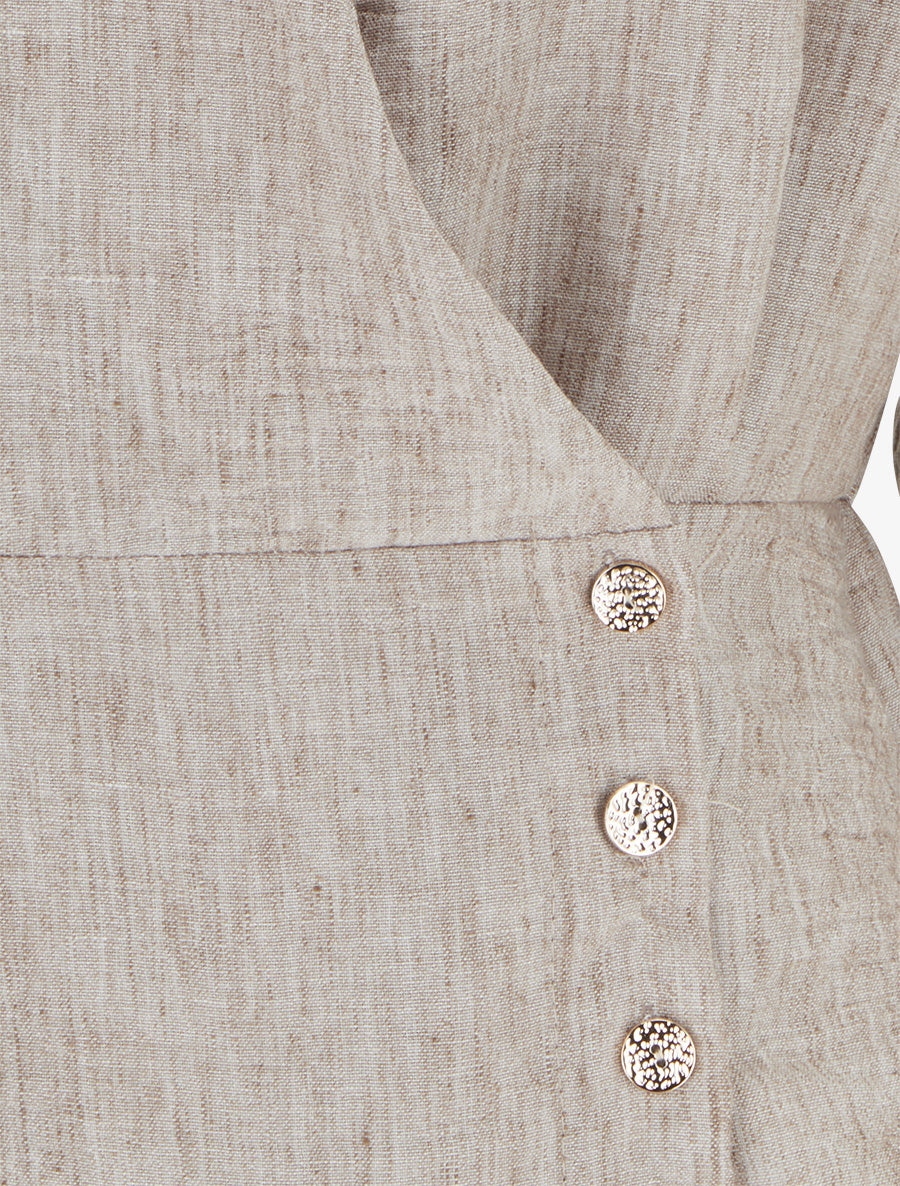 Blouse élastiquée à col cache-coeur - Taupe chiné - 3