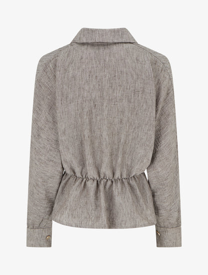 Blouse élastiquée à col cache-coeur - Marron chiné - 2