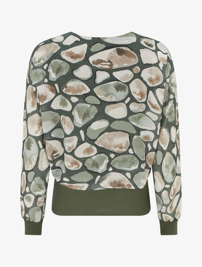 Top en voile imprimé galets et col cache-coeur - Kaki - 2