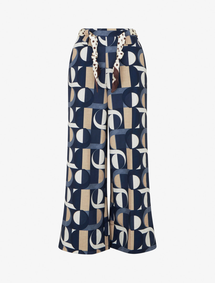 Pantalon ample à imprimé rétro - Marine - 1