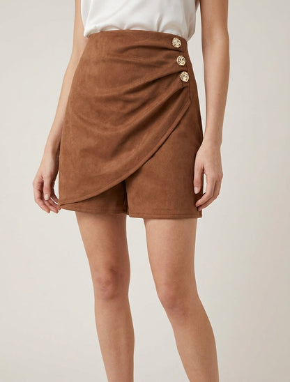 Short style jupe en suédine à effet drapé - Camel