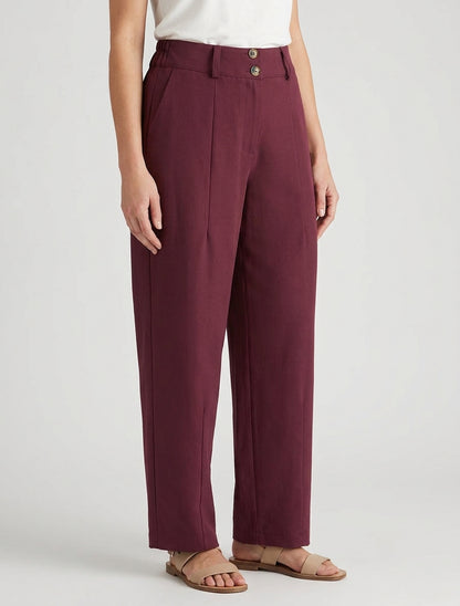 Pantalon uni à fermeture boutonnée - Lie de vin