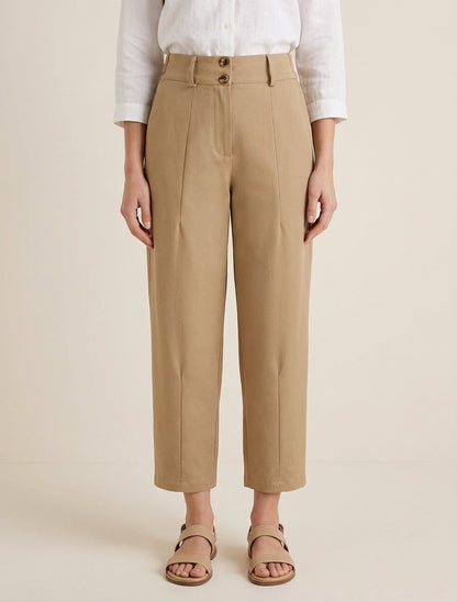 Pantalon uni à fermeture boutonnée - Camel clair