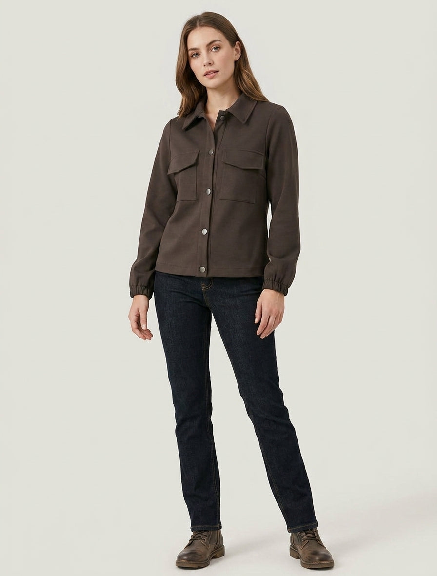 Veste unie à poignets élastiqués - Marron