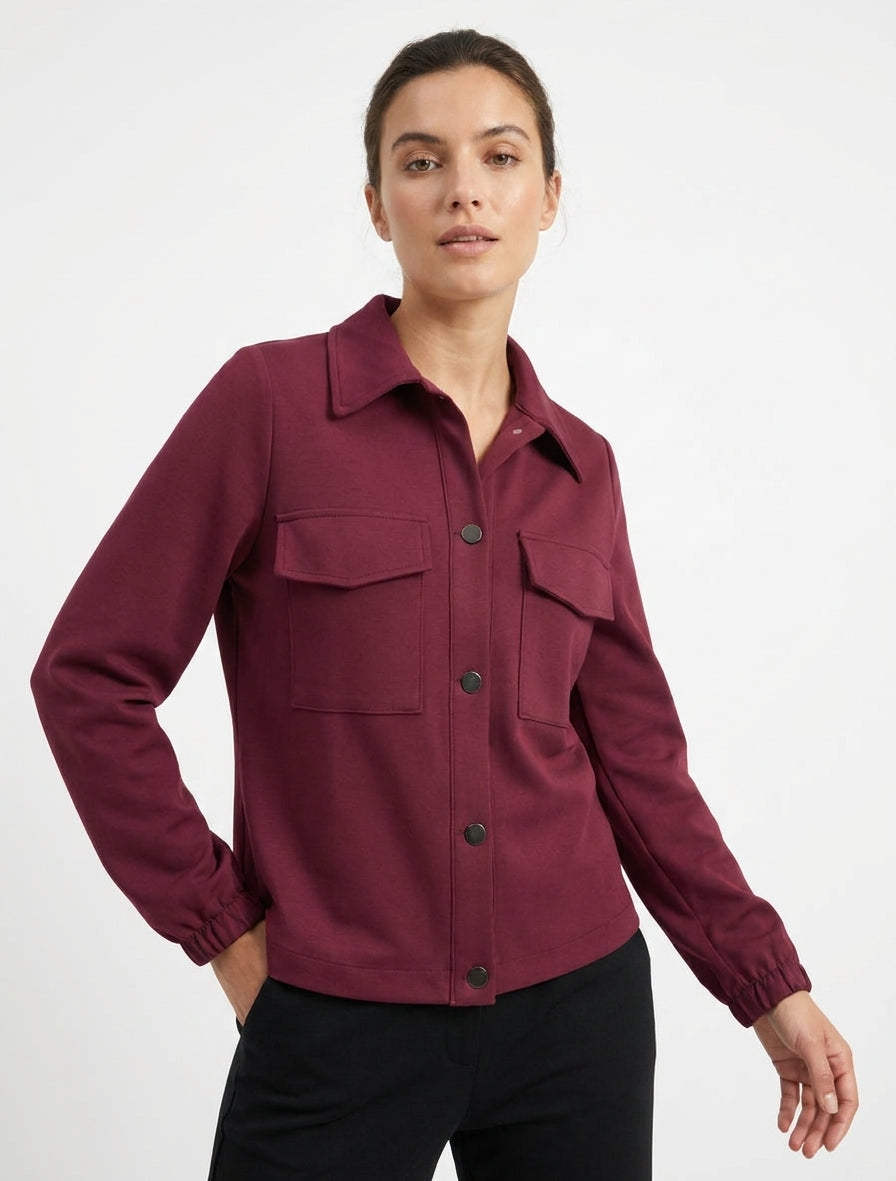 Veste unie à poignets élastiqués - Lie de vin