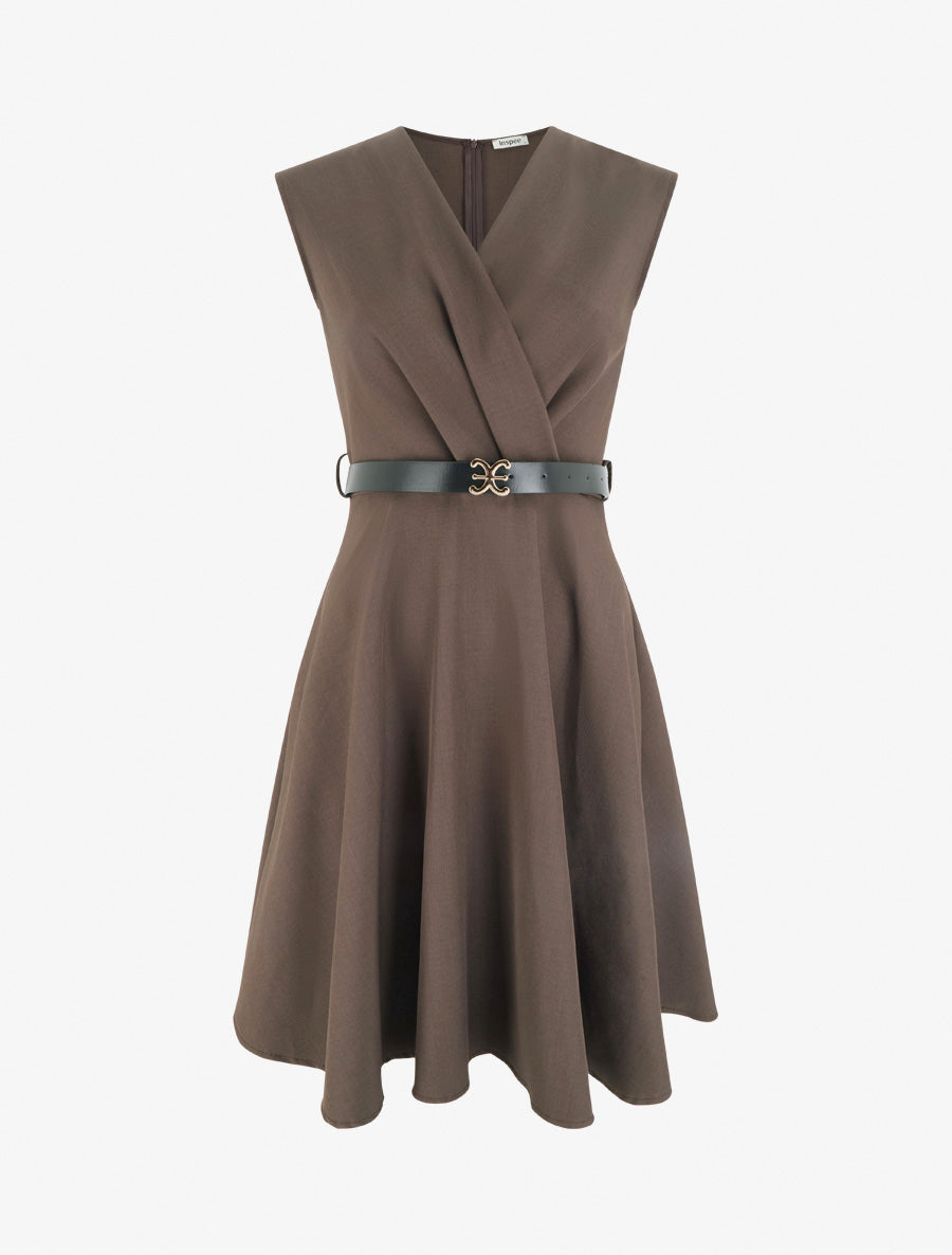 Robe patineuse sans manches à col cache-coeur - Marron - 1