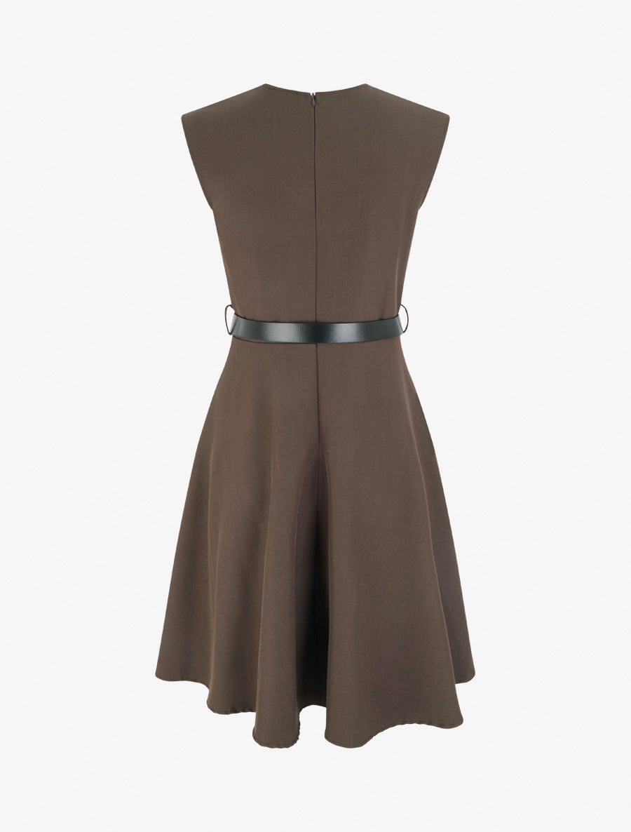 Robe patineuse sans manches à col cache-coeur - Marron - 2