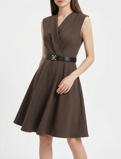 Robe patineuse sans manches à col cache-coeur - Marron