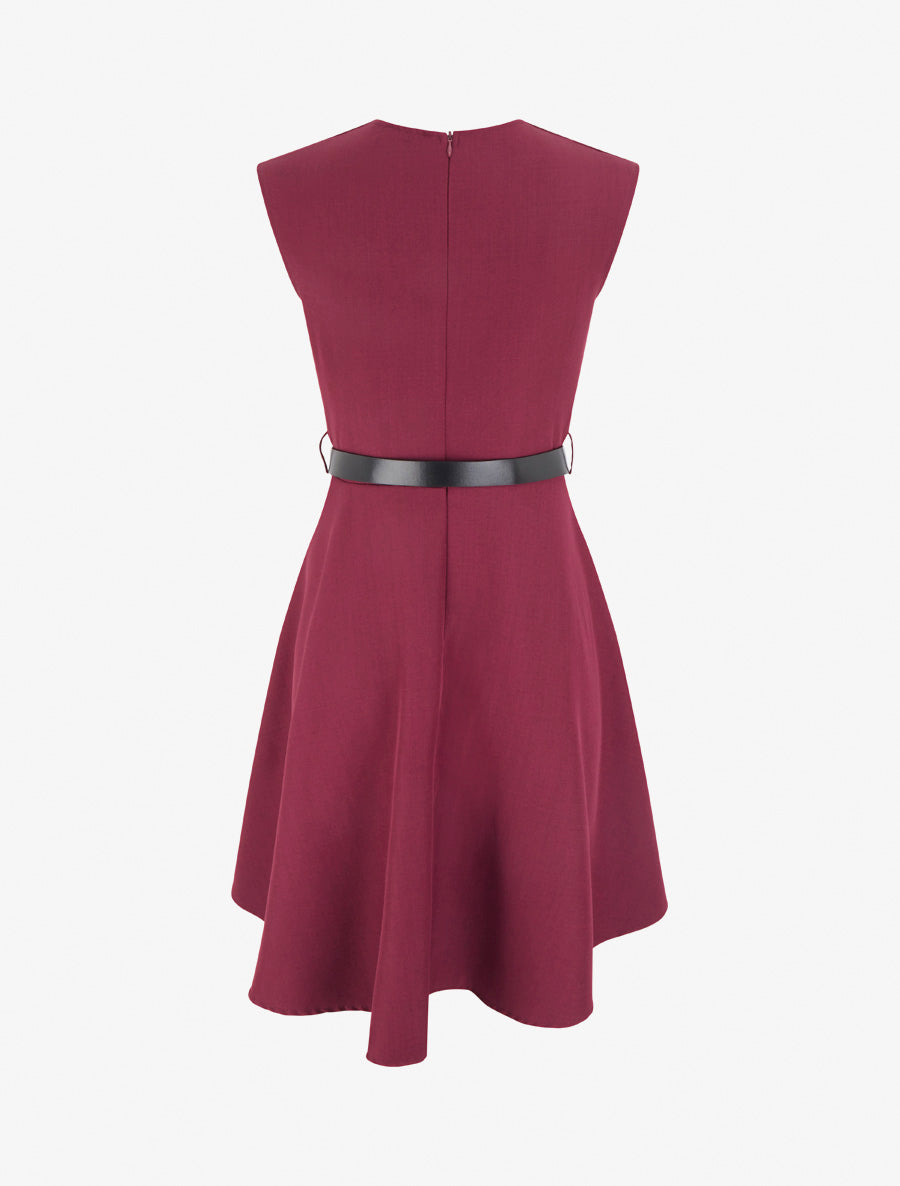 Robe patineuse sans manches à col cache-coeur - Lie de vin - 2