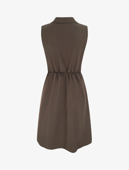 Robe patineuse sans manches à ceinture bijou - Marron - 2