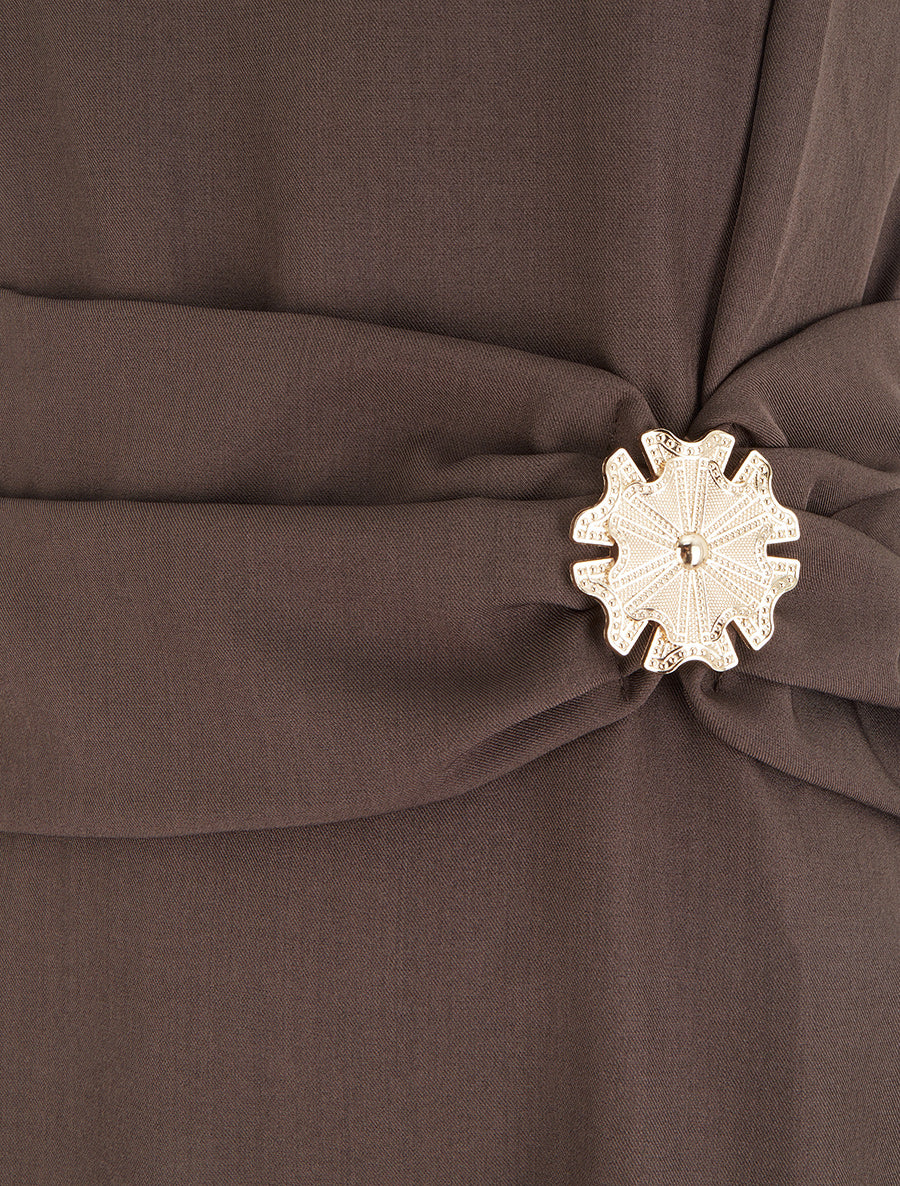Robe sans manches à empiècement bijou - Marron - 3