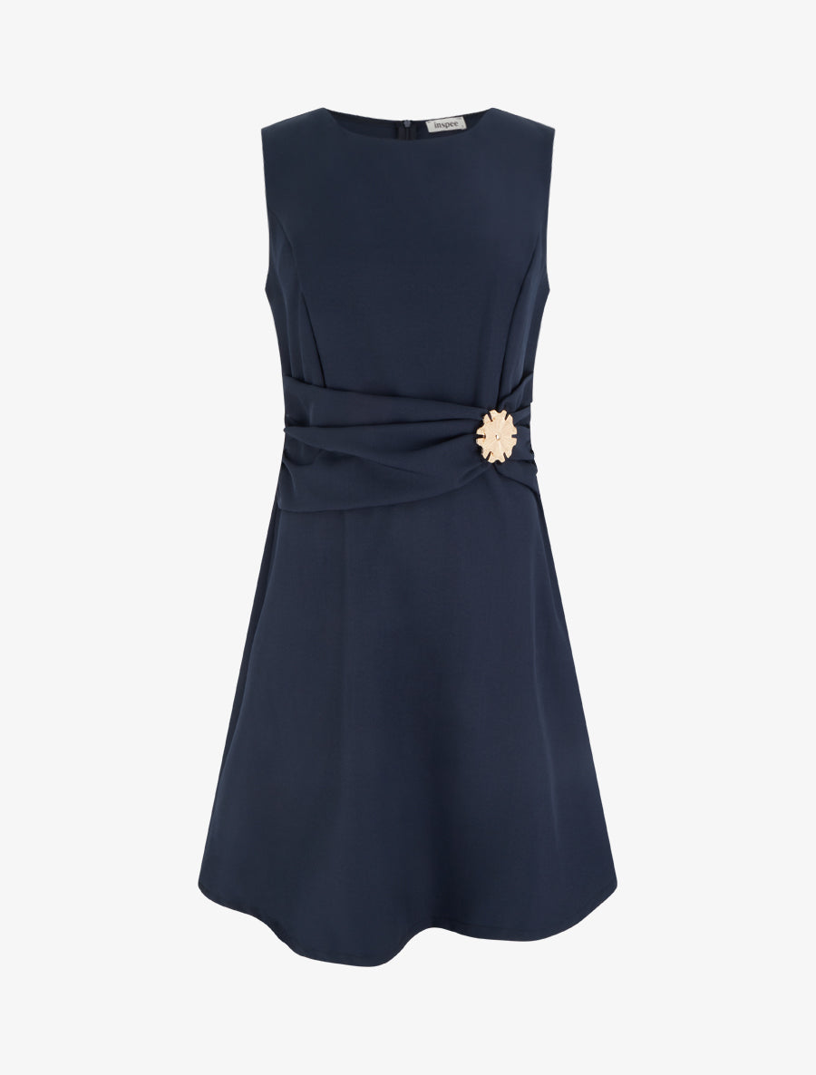 Robe sans manches à empiècement bijou - Marine - 1