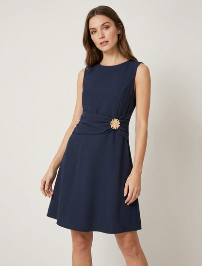 Robe sans manches à empiècement bijou - Marine