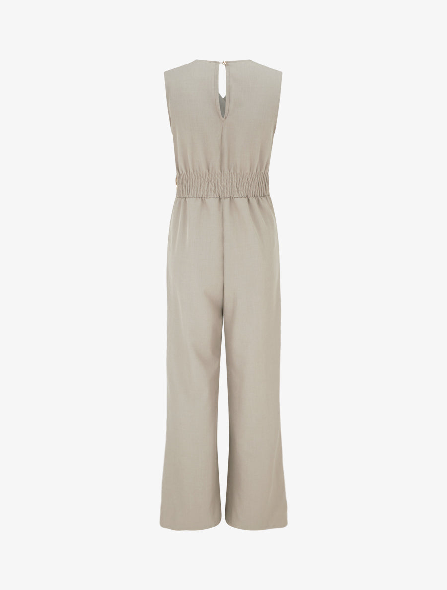 Combinaison ample à col cache-coeur effet drapé et bijou - Taupe - 2