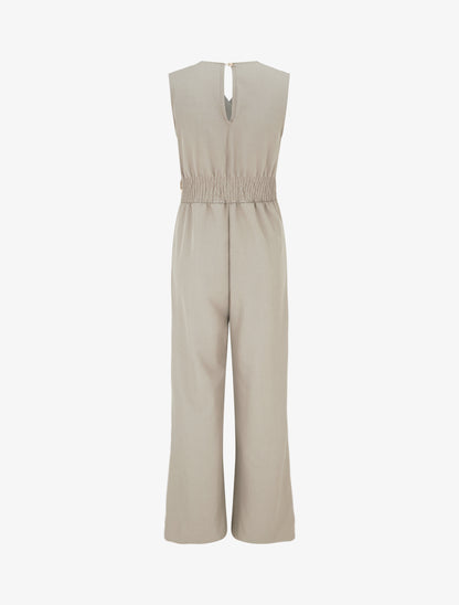 Combinaison ample à col cache-coeur effet drapé et bijou - Taupe - 2