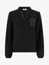 Top droit à col V et poche à sequins - Noir - 1