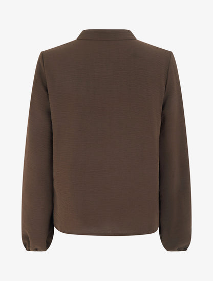 Top droit à col V et poche à sequins - Marron - 2