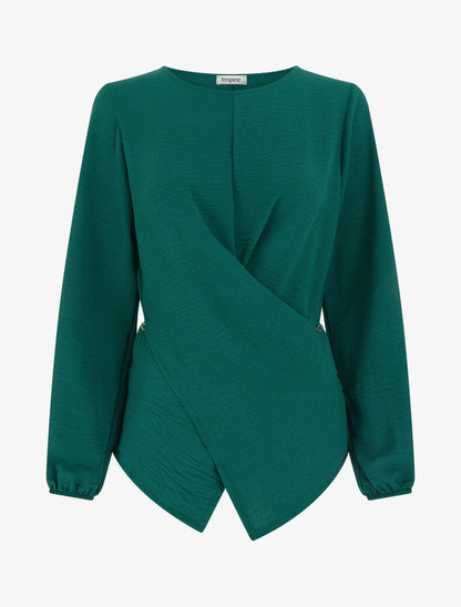 Top droit à bords boutonnés et effet croisé - Vert foncé - 1