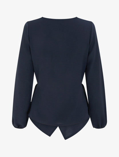 Top droit à bords boutonnés et effet croisé - Marine - 2