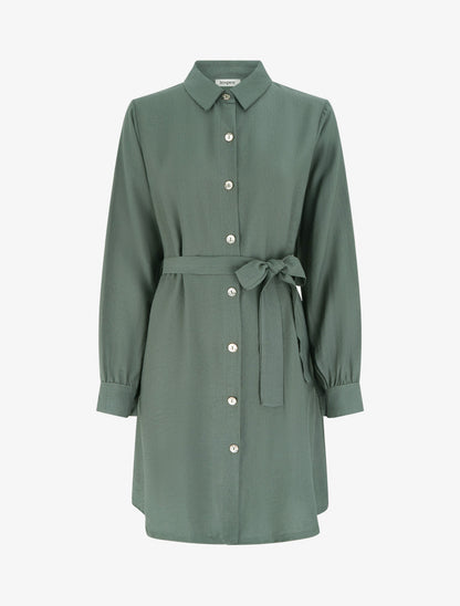 Robe chemise droite à manches longues - Kaki - 1