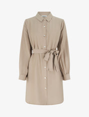 Robe chemise droite à manches longues - Beige - 1