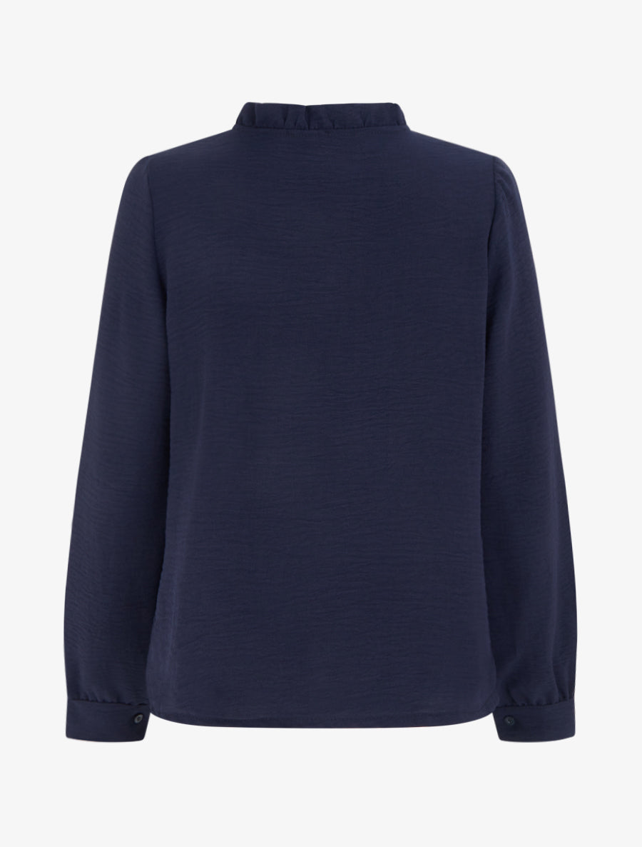 Blouse à col montant volanté et dentelle - Marine - 2