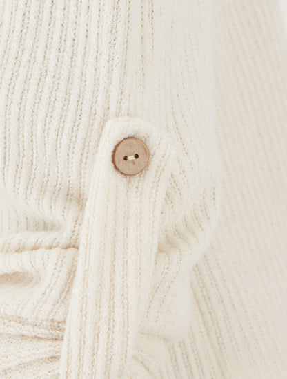 Pull effet côtelé à manches longues retroussables - Crème - 3