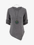 Pull effet côtelé à manches longues retroussables - Gris - 1