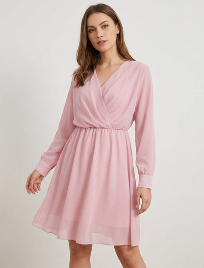 Robe évasée en voile à col cache-coeur - Rose