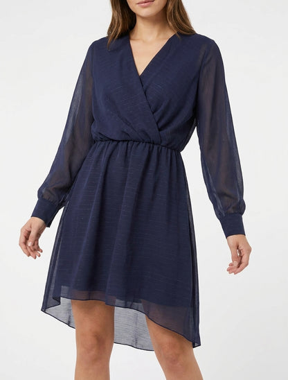 Robe évasée en voile irisé à col cache-coeur - Marine