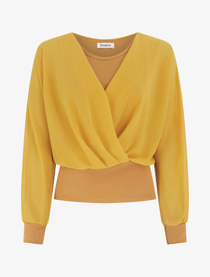 Top à manches style chauve-souris et pans cache-coeur - Moutarde - 1