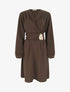 Robe à col cache-coeur et bijou martelé - Marron - 1