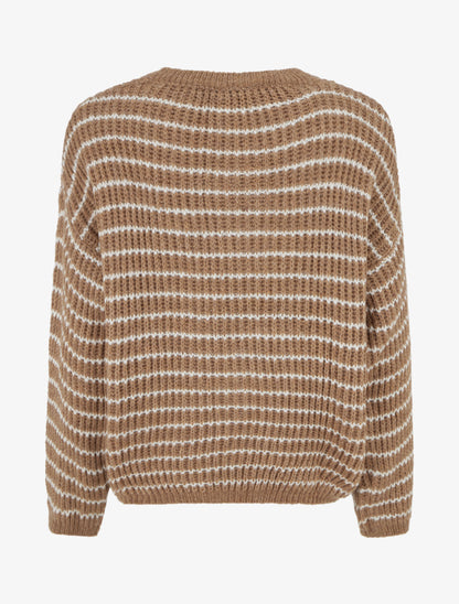 Pull mohair inscription LOVE à rayures - Camel - 2