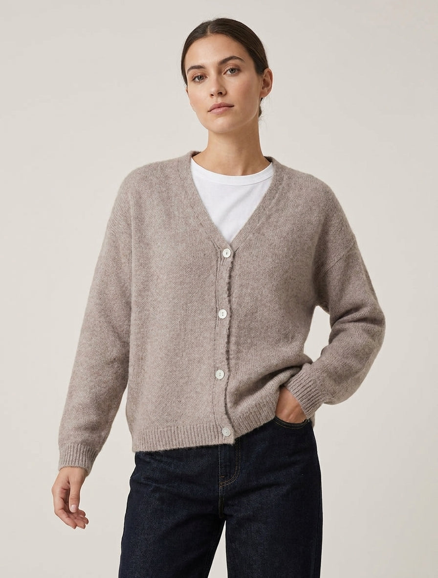 Gilet mohair ample à col V - Taupe