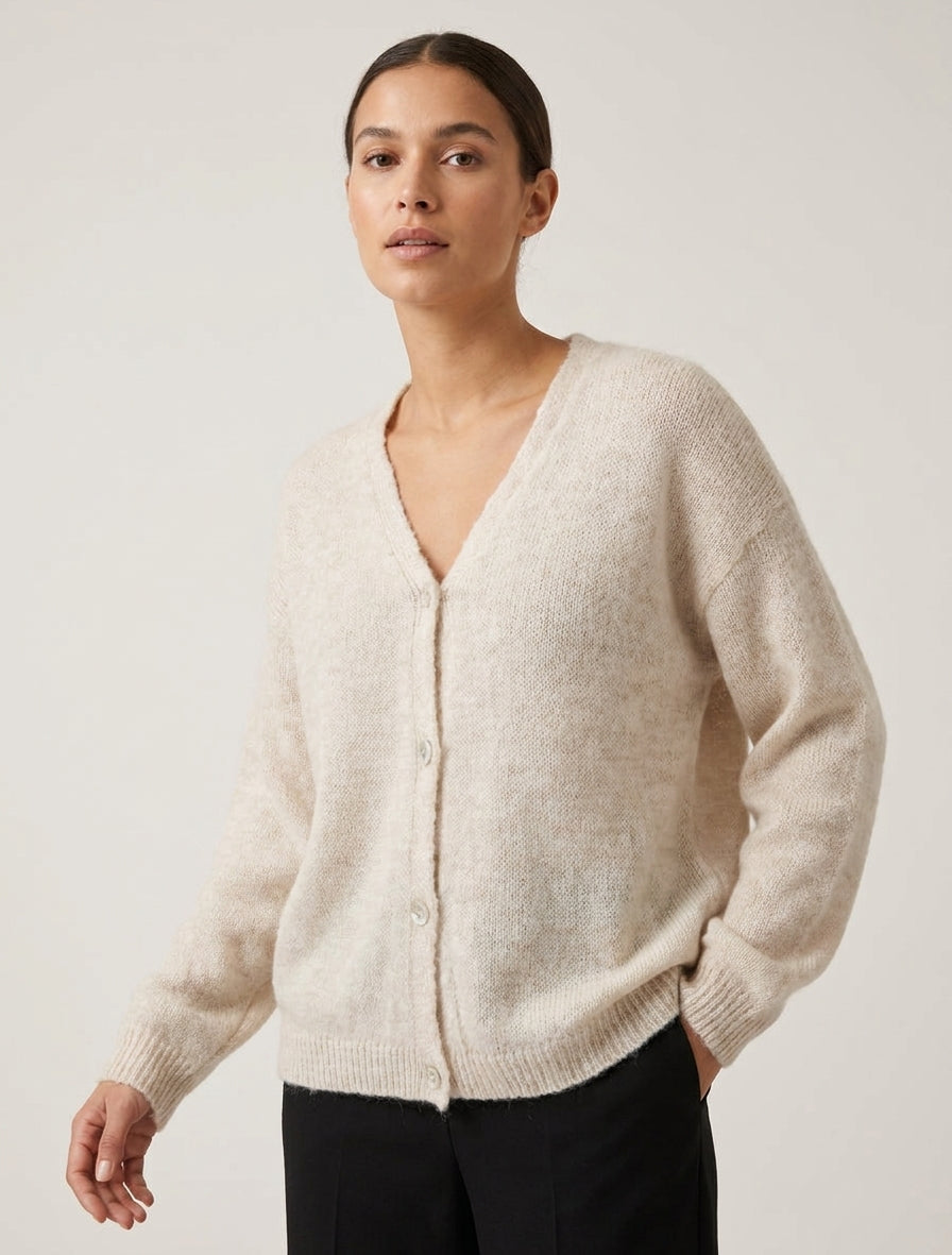 Gilet mohair ample à col V - Écru