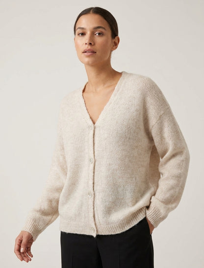 Gilet mohair ample à col V - Écru