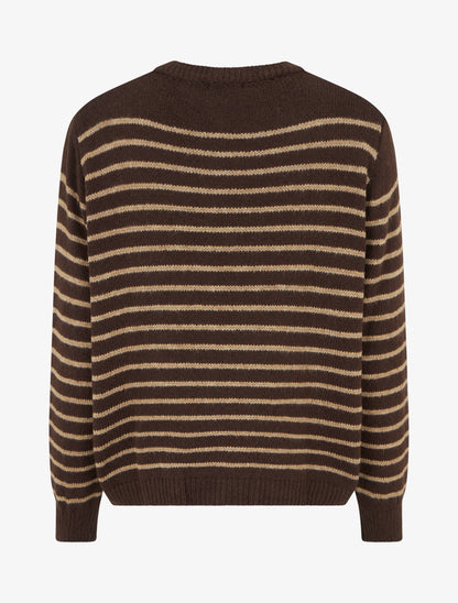 Pull rayé ample col boutonné - Marron - 2
