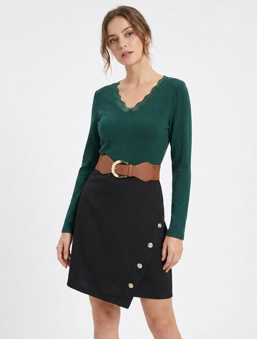 Robe droite bicolore - Vert sapin