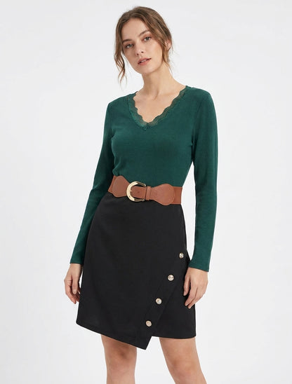 Robe droite bicolore - Vert sapin