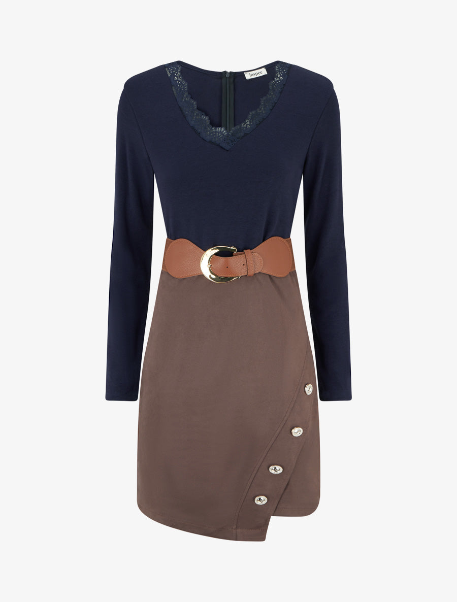 Robe droite bicolore - Marine - 1