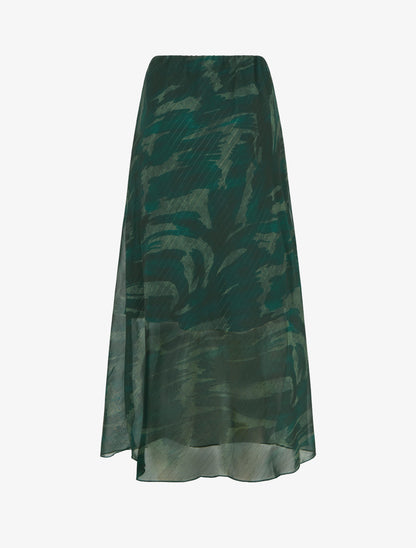 Jupe longue droite voile irisé imprimé abstrait - Vert foncé - 2