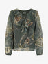 Top droit col volanté et imprimé floral léopard - Kaki - 1