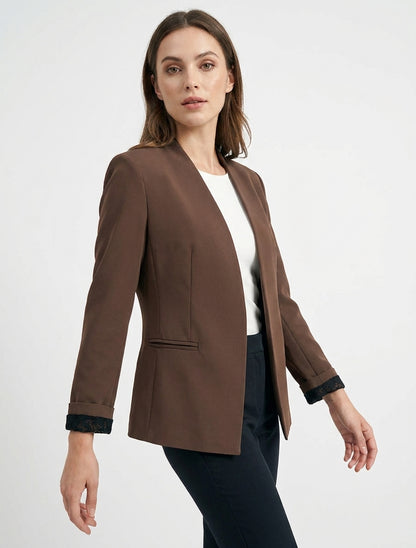 Veste droite unie à épaulettes - Marron