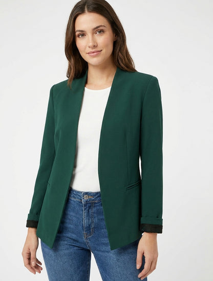 Veste droite unie à épaulettes - Vert foncé
