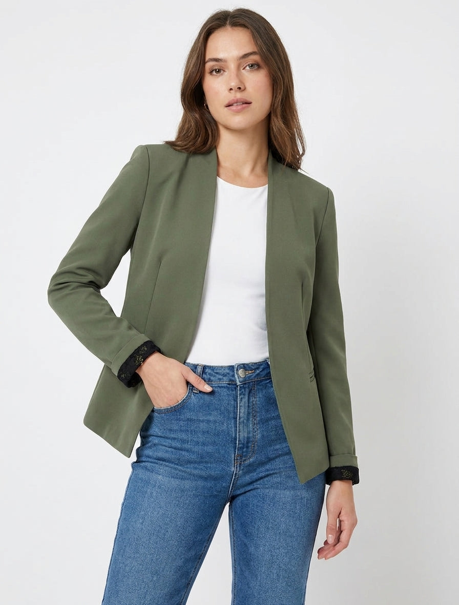 Veste droite unie à épaulettes - Kaki