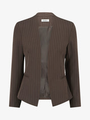Blazer rayé à col droit - Marron - 1
